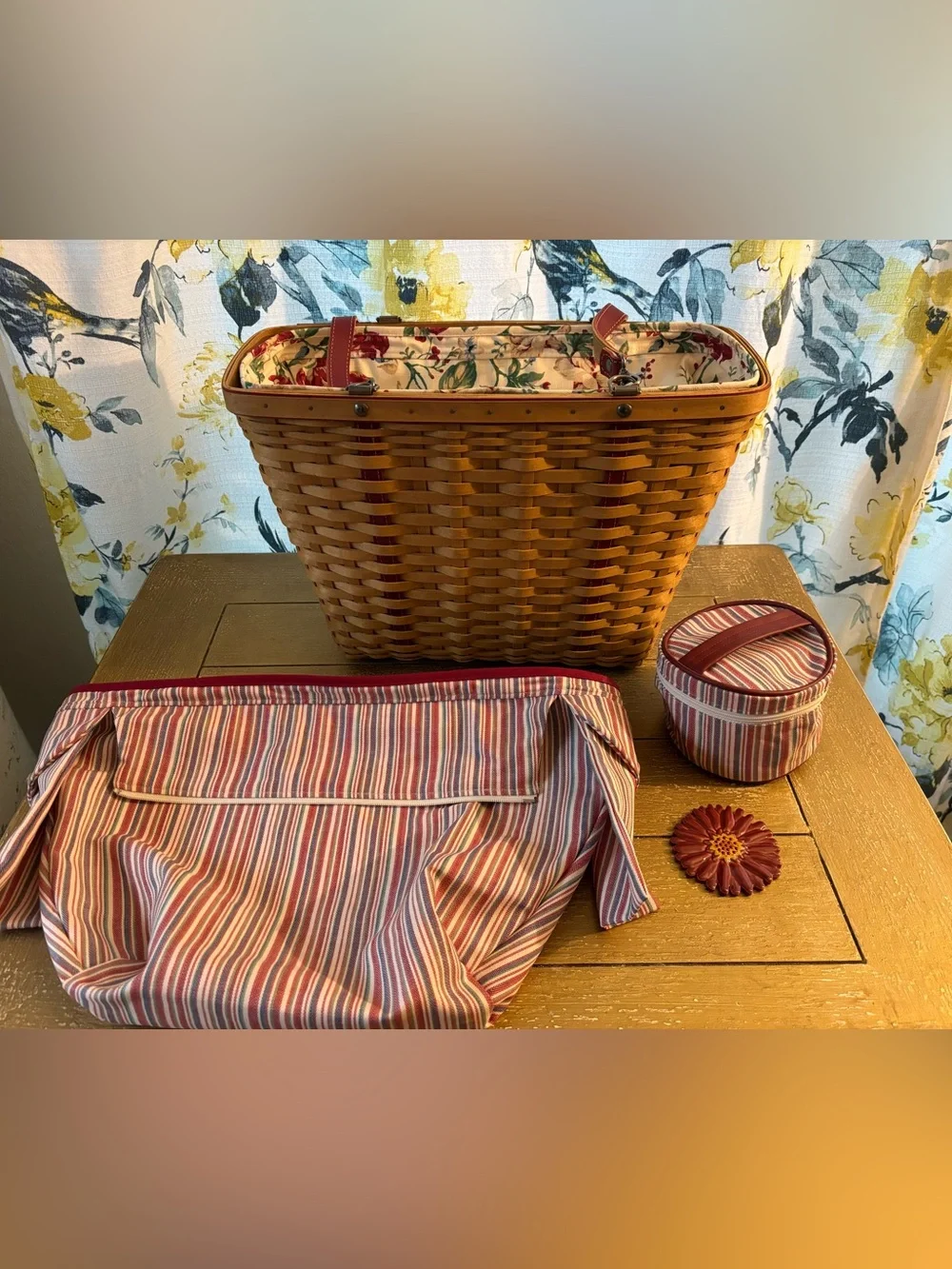 Longaberger 2004 Woven Market Career Tote, Red Leather Straps,Excellent Like New